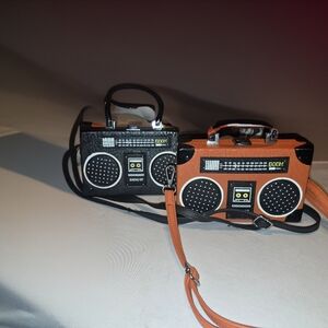 Box Style Portable Speaker Purse - Black and Orange